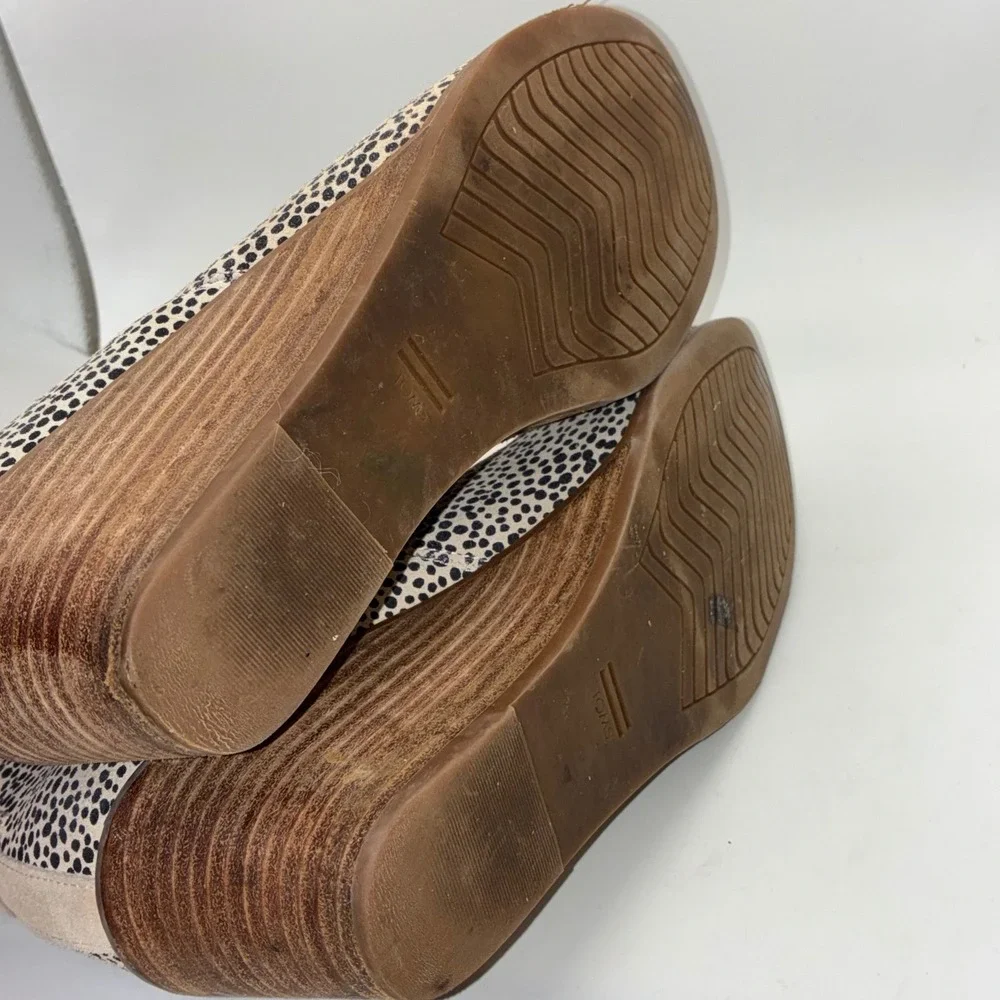 TOMS Kala Animal Print Wedge Booties Tan Black‎ Cheetah Dot Cut Out Boots 9.5